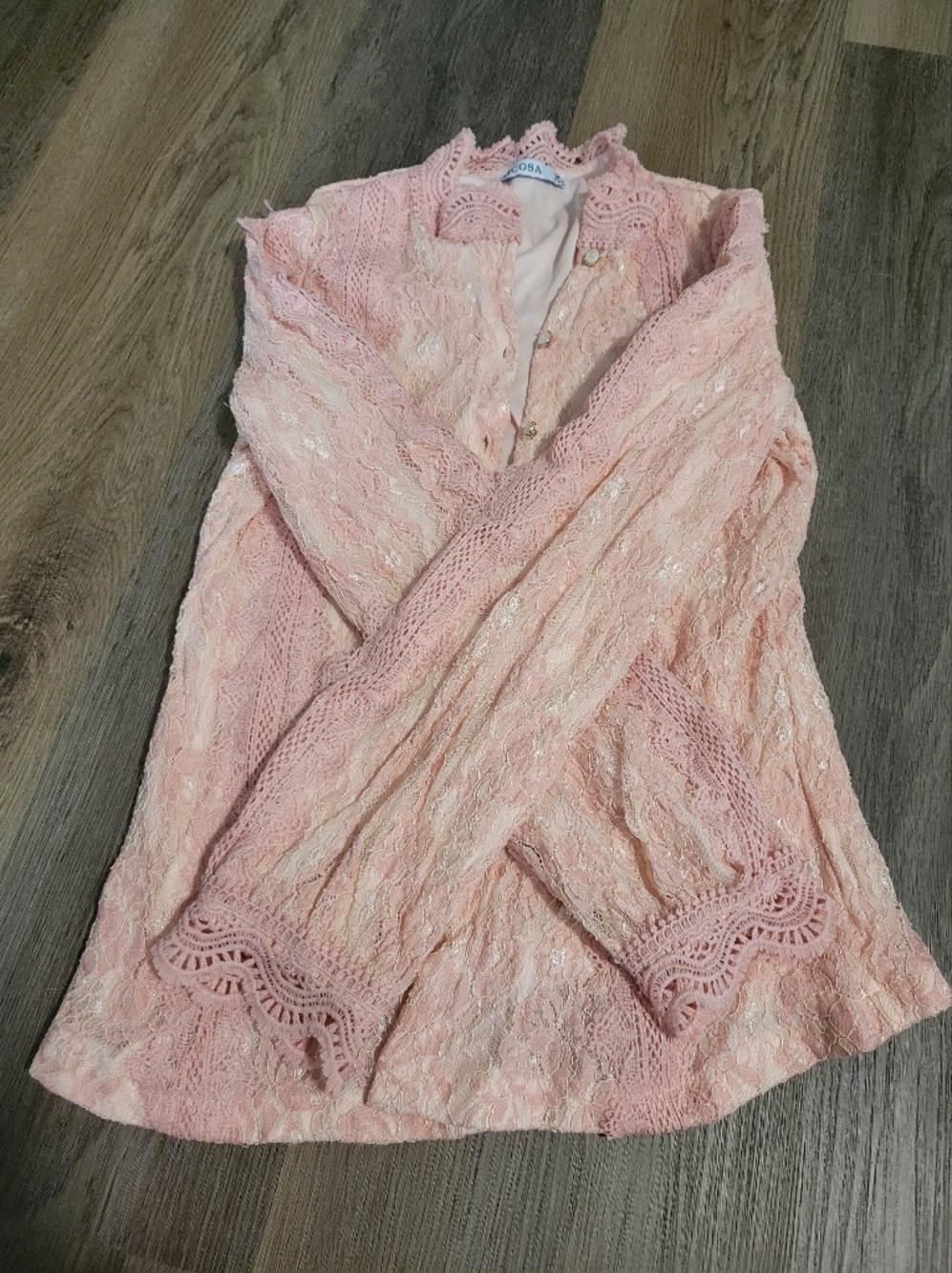 Pink Lace Long Sleeve Blouse